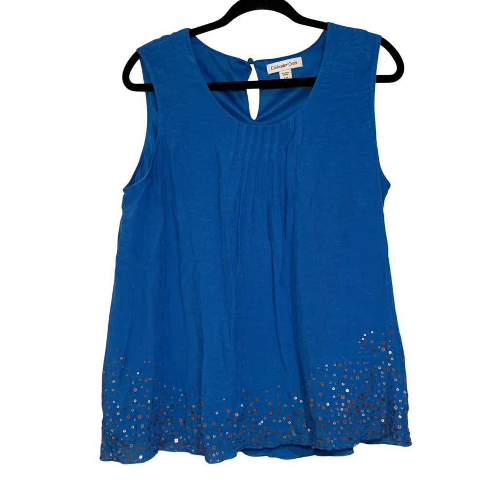 Coldwater‎ Creek Blue Sleeveless Sequin Hem Blouse Women Size L